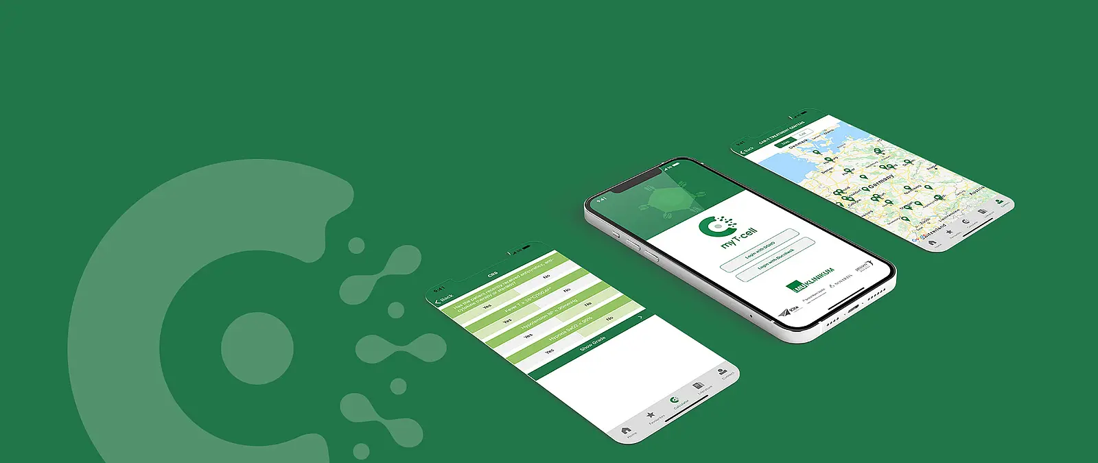 MyTcell App als Medizinprodukt auf mehreren Smartphones