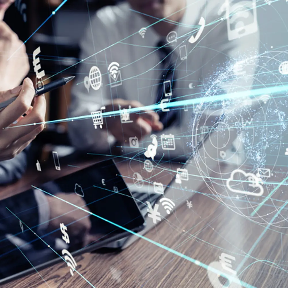 Foto von einem Bildschirm mit Business-Icons