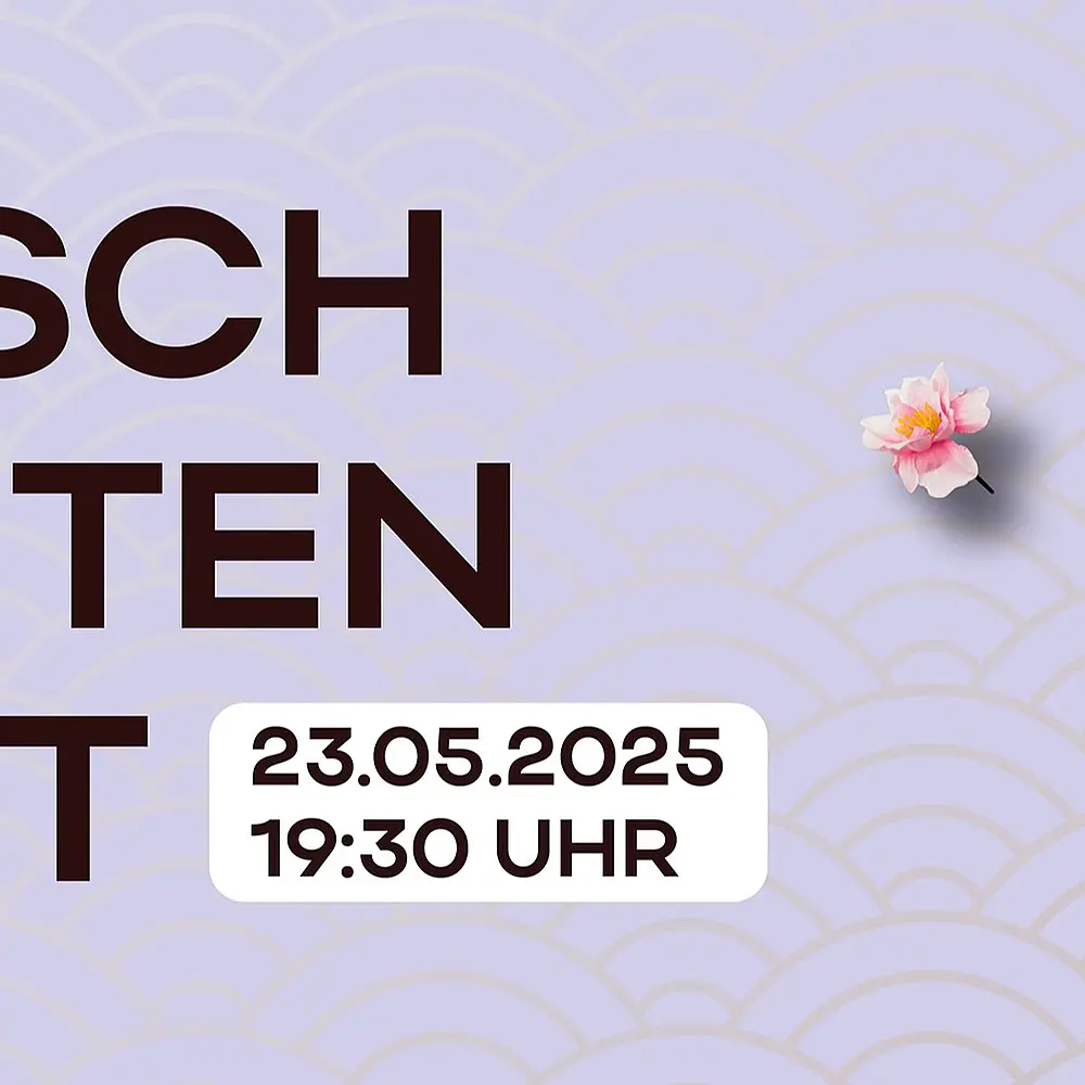 Einladung zum Kirschblütenfest am 23. Mai 2025 mit Kirschblütenzweigen auf pastellfarbenem Hintergrund