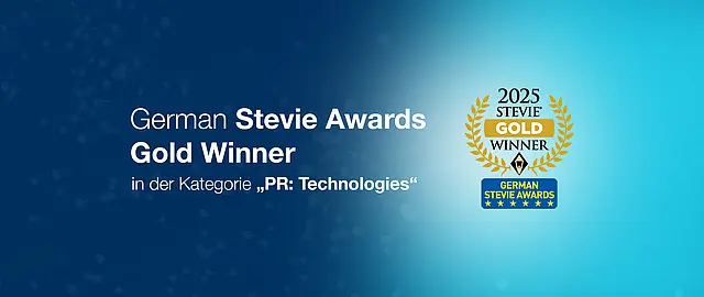 Logo der German Stevie Awards 2025: Gold Winner in der Kategorie PR: Technologies, ausgezeichnet für FUSE