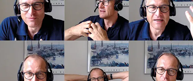Fotocollage aus 6 Screenshots des online-Interviews mit Andree Schaal, Leiter GK Partnervertrieb Nord/Ost