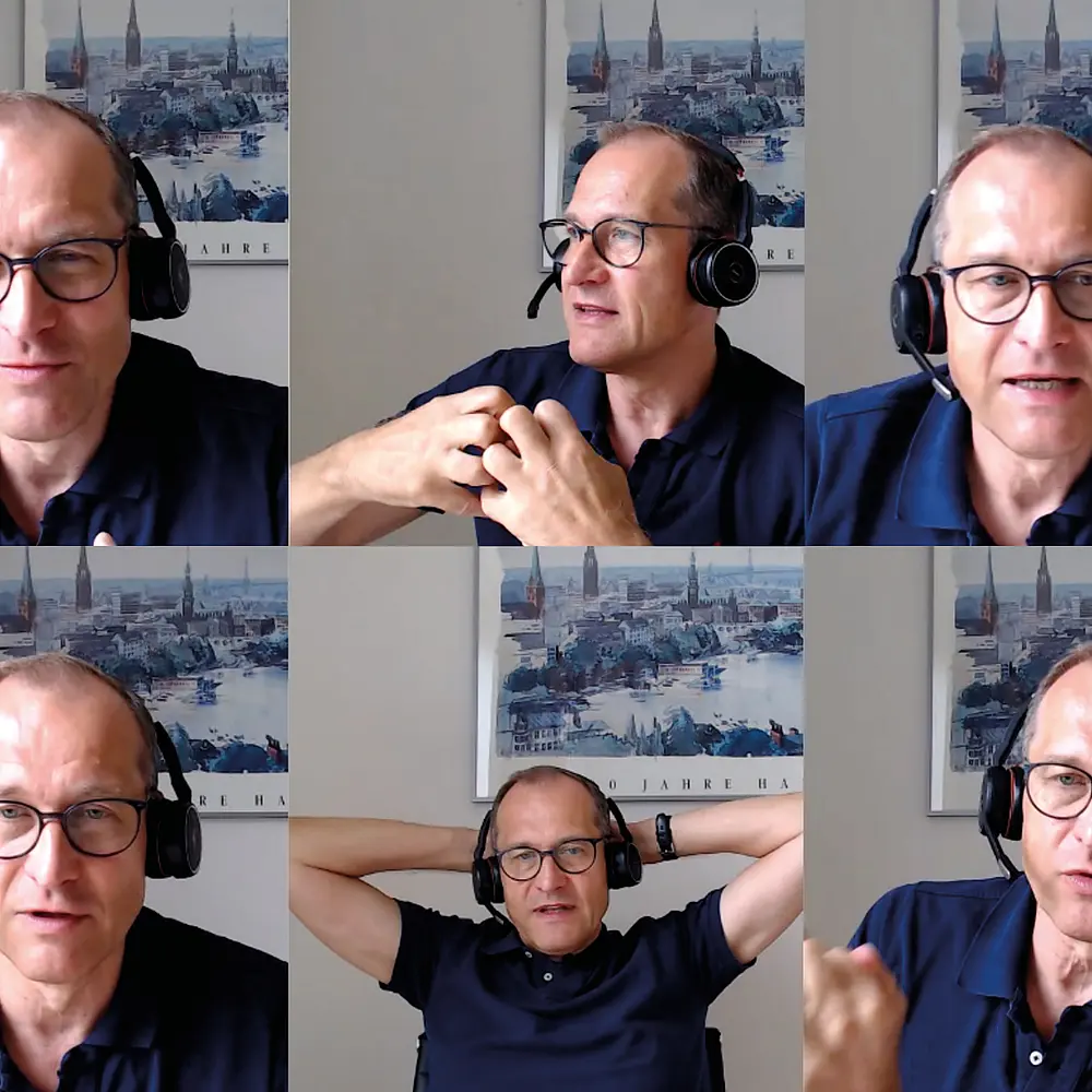 Fotocollage aus 6 Screenshots des online-Interviews mit Andree Schaal, Leiter GK Partnervertrieb Nord/Ost