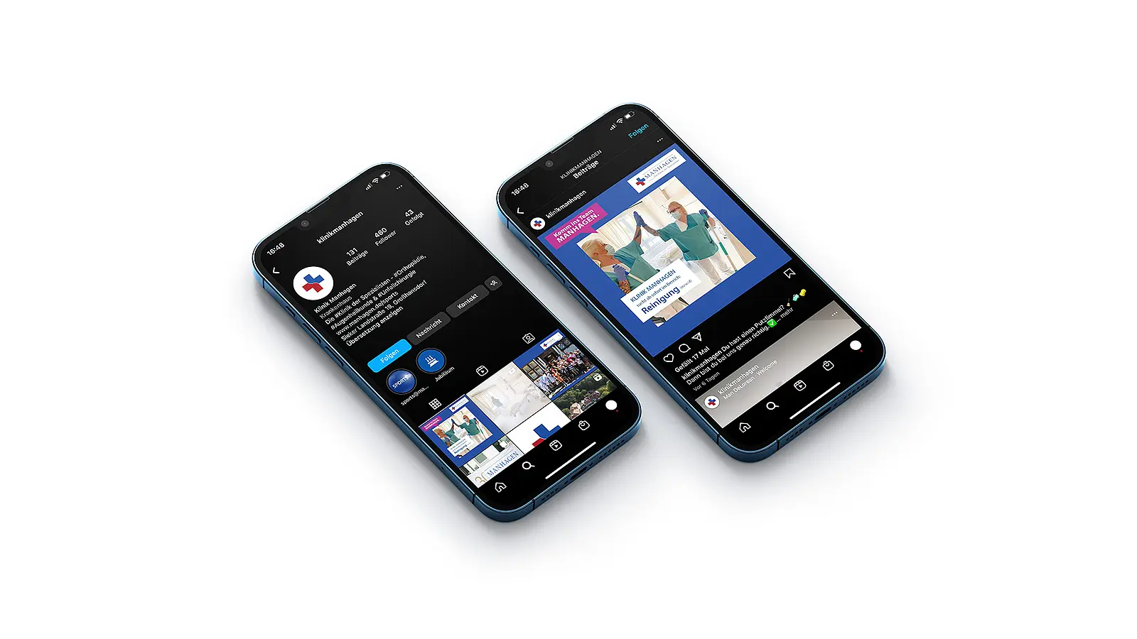 Zwei Smartphones mit Social-Media-Marketing der Klinik Manhagen