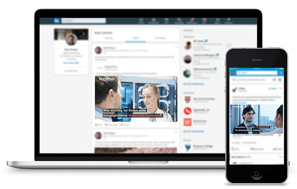 Olympus Beiträge auf Laptop und Smartphone in sozialen Netzwerken