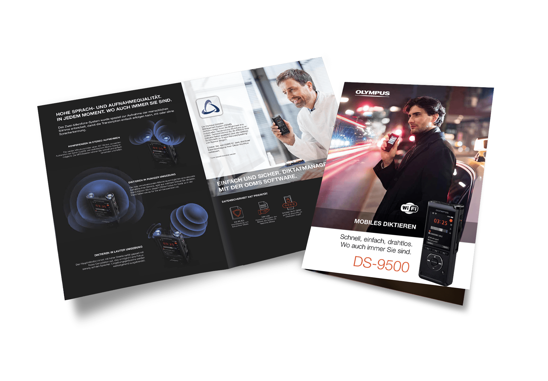 Olympus Flyer und Broschüren zum mobilen Diktieren